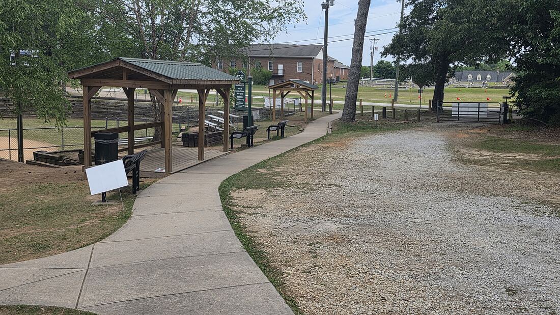 The pavilion seen from the path at Bethel Park