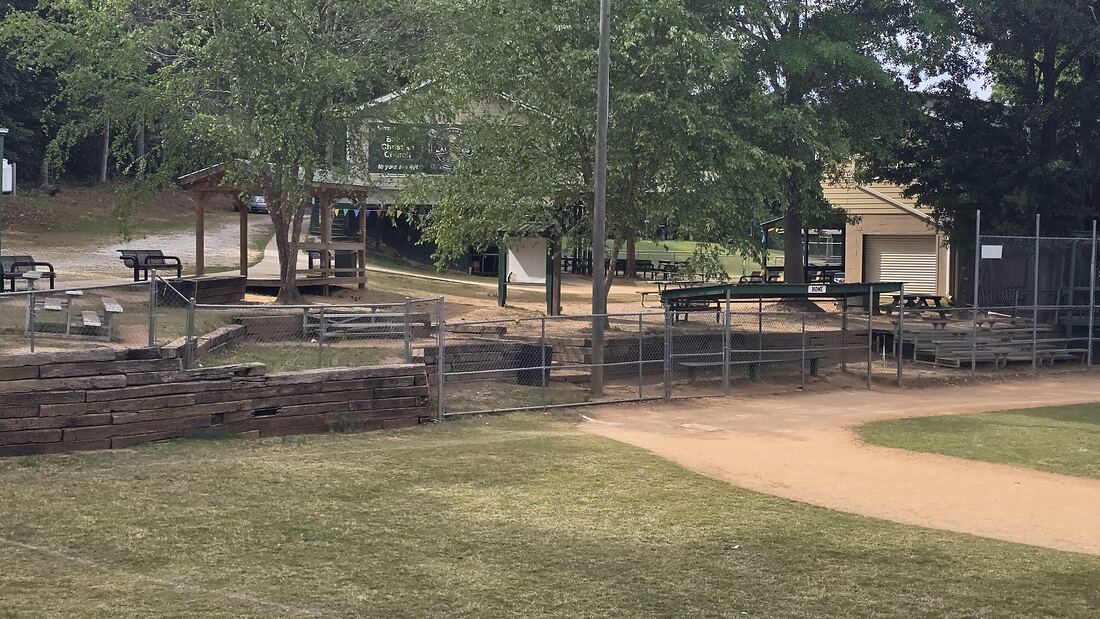 Dugouts and benches beside the fields at Bethel Park